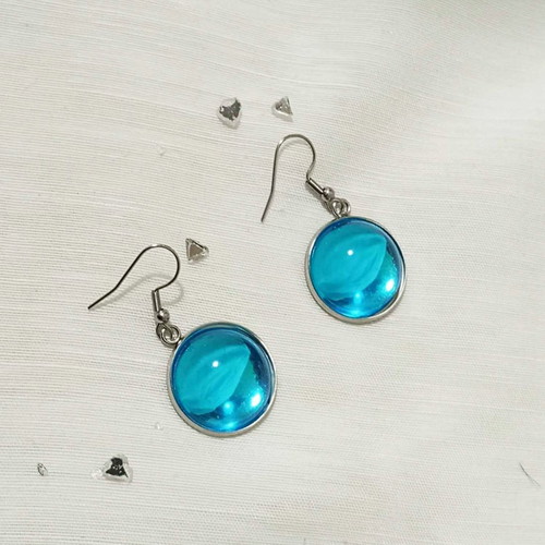 Round earrings with blue cabochon new, stainless steel