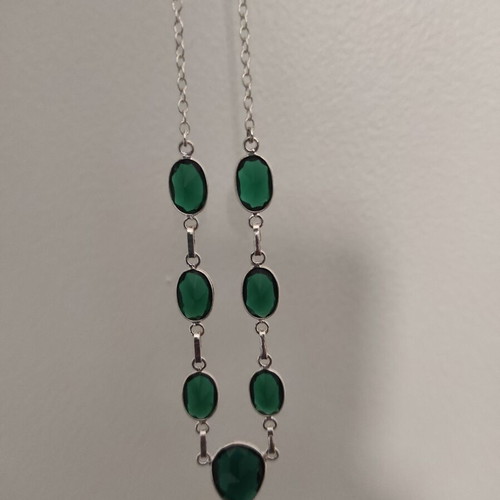 Handmade necklace with green quartz stones, new, 45 cm chain