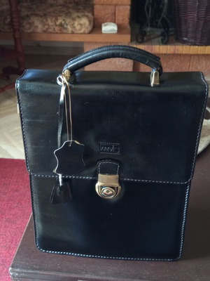 Professional leather men's briefcase Milano Italy new, black