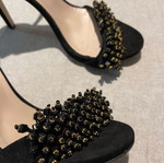 Fardoulis suede πέδιλα αφόρετα, δερμάτινα, τακούνι 11cm, μαύρο με χάντρες