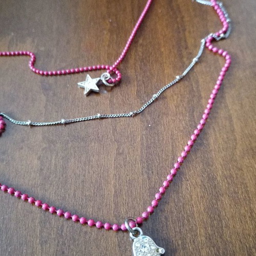 Triple long necklace Alive used with hand of Panagia charms