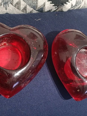 Heart-shaped tealight holders used, set of 2