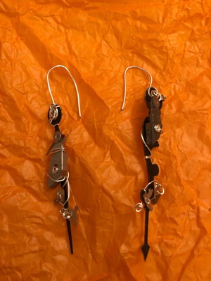 Earrings with watch mechanism and silver clasp, handmade new