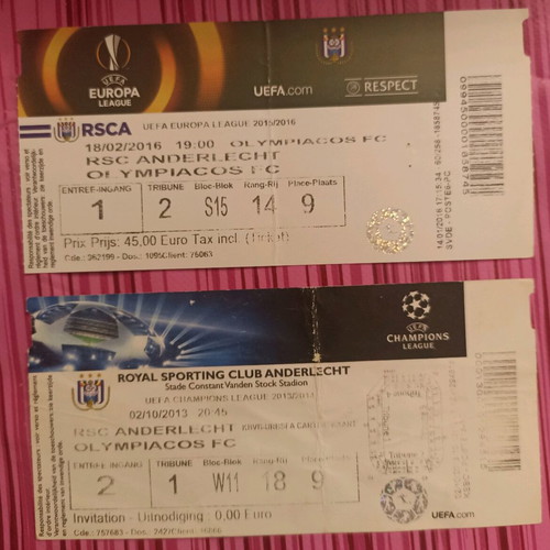 RSC Anderlecht - Olympiacos 2013/14 & 2015/16 away tickets used