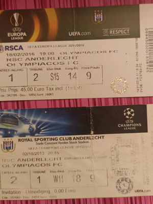 RSC Anderlecht - Olympiacos 2013/14 & 2015/16 away tickets used
