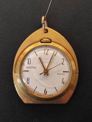 WOSTOK pocket watch used, 1950 Russian wind-up with gold leaf