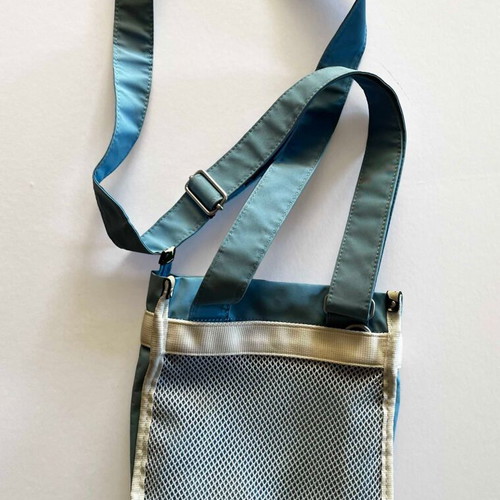 Lacoste shoulder bag vintage used, white and turquoise, waterproof fabric