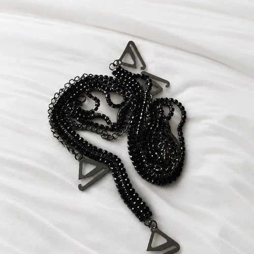 Decorative bra straps set with pearls and black rhinestones, new