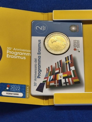 Official Italy coincard with 2022 2 euro commemorative coin