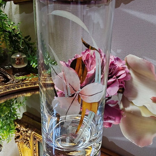 Vintage highball glass with gold rim and orchid decoration, 200 ml