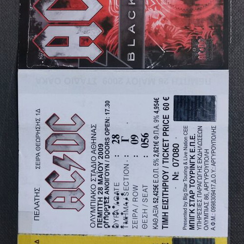 AC/DC concert ticket 28/5/2009 like new
