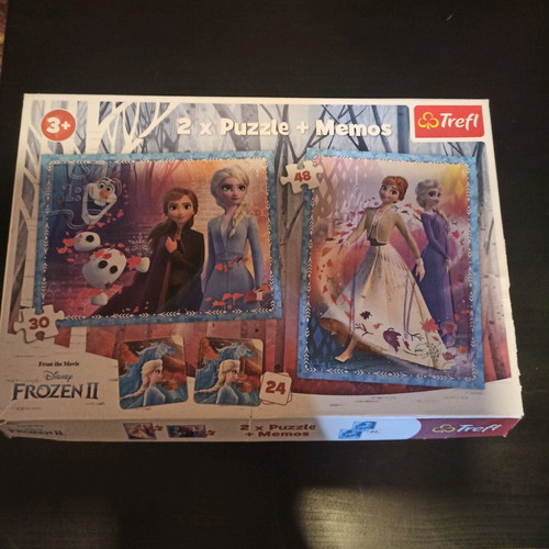 Trefl Frozen 2 puzzle used, 2 puzzles and 24 memory cards