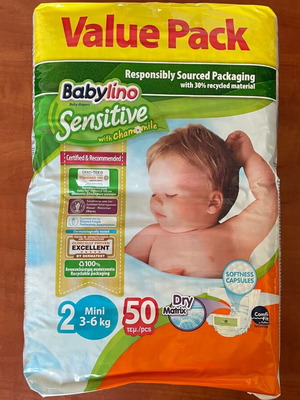 Babylino Sensitive No. 2 Adhesive Diapers New, 50 pcs for 3-6kg
