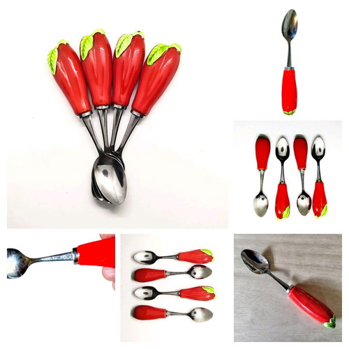 Pomodoro Showa Fruit Spoons Set of 4 New, Tomato-Shaped
