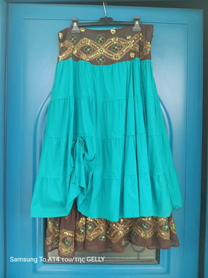 Long skirt used turquoise with brown embroidery and sequins