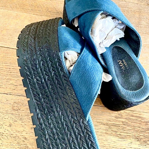 Tessera handmade leather mules used, size 37, blue
