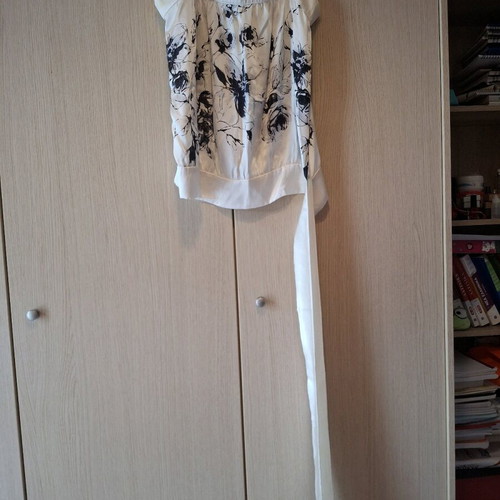 Satin skirt and top set like new, white and blue
