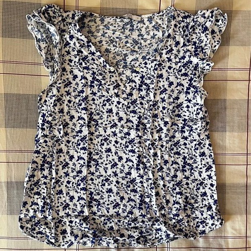 Floral blouse EDC by Esprit used, white and blue, size S