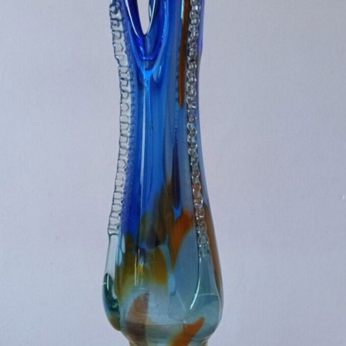 Viking Glass Bluenique Six Petal Swung vase used, 20th century