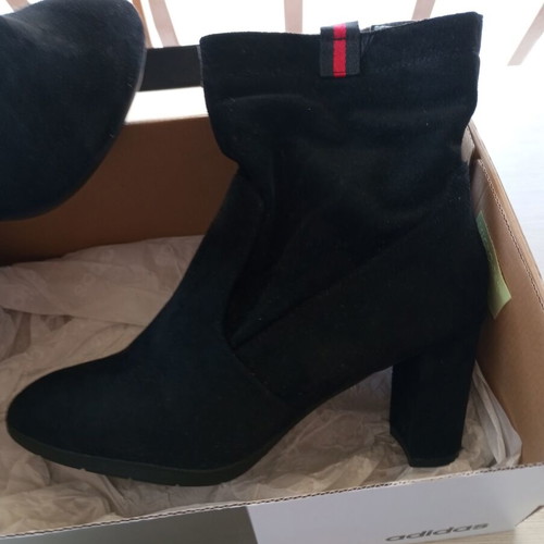 Women's boots new black suede with red collar and 8cm heel