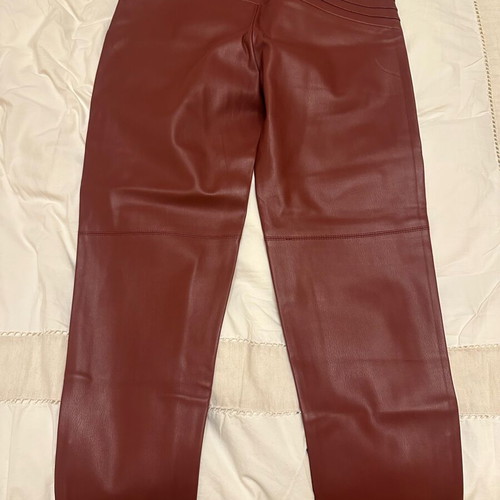 Zara high-waisted faux leather leggings with waistband and zippers new, burgundy