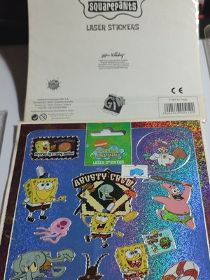 Μεγάλες καρτέλες αυτοκόλλητων SpongeBob Σφουγγαράκης laser, καινούργιες, 2 τεμάχια