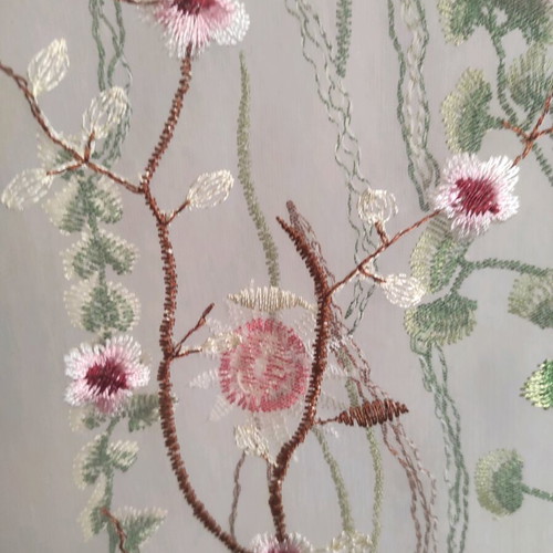 Transparent embroidered mesh blouse with floral designs, like new