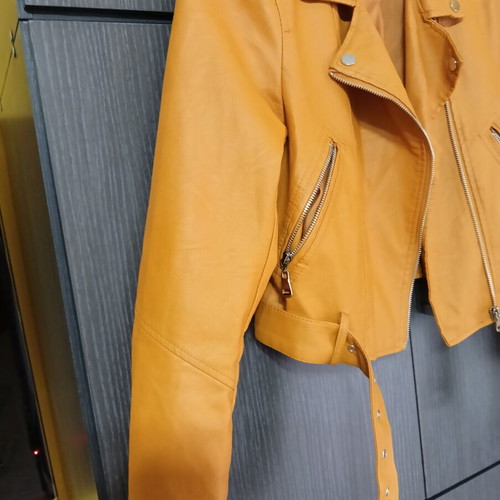 Pink Woman women's faux leather jacket size S like new, orange