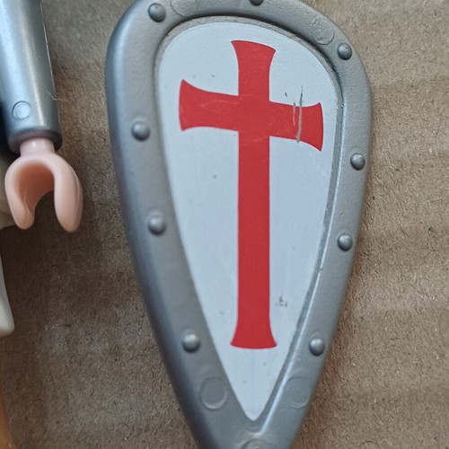Playmobil Vintage Red Crusader Figure used with Shield and Helmet