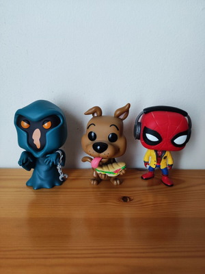 Funko Pop Scooby-Doo Phantom Shadow, Sandwich, and Spiderman with Headphones used