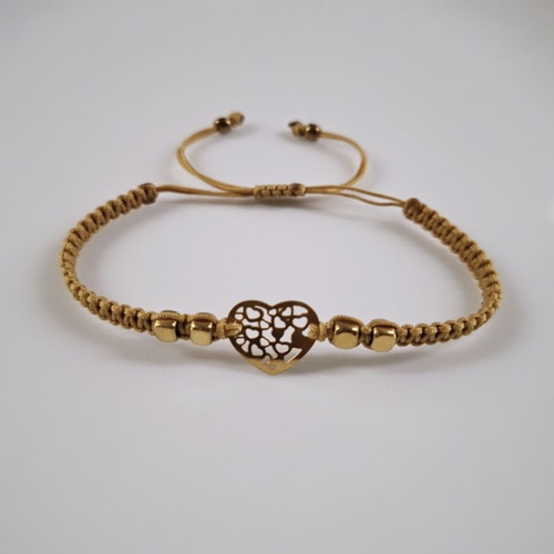 Macrame bracelet with gold steel heart