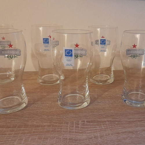 Heineken glasses used, Athens 2004 Olympic Games, pack of 6