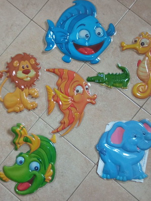 Set of 7 used wall or furniture stickers, plastic