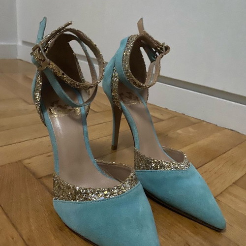 Once Upon A Shoe Stiletto Heels used, blue with gold details, size 36