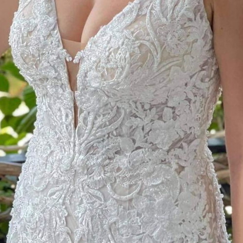 Nicole wedding dress, fitted mermaid lace gown with long train
