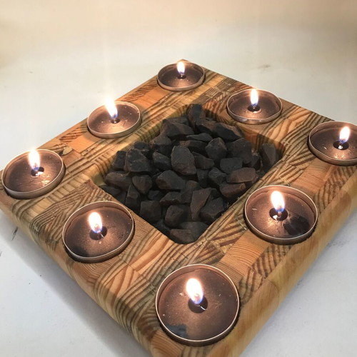 Handmade wooden tealight holder from pine new, decorative candle accessory