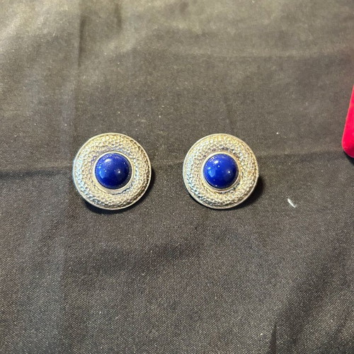 Vintage silver earrings 950 with clip like new, blue