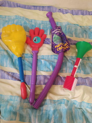Carnival toys large size new, punch, hand clapper, musical tube, cornet