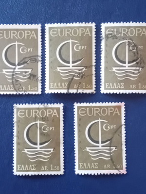 1966 Europa ελληνικά γραμματόσημα μεταχειρισμένα, σετ 6