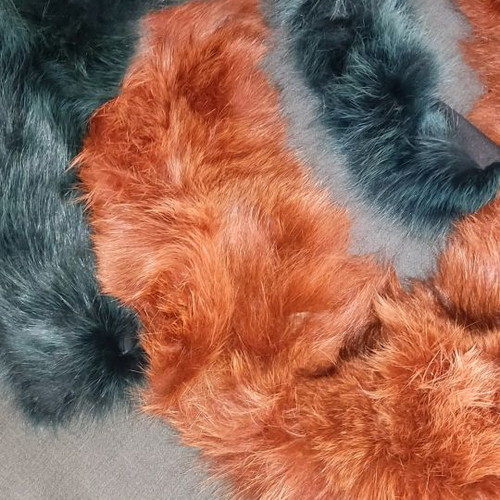 Fur collar scarves used, set of 2, brown and green shades