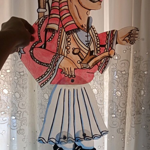 Panourgias shadow theatre figure like new, painted with enamel