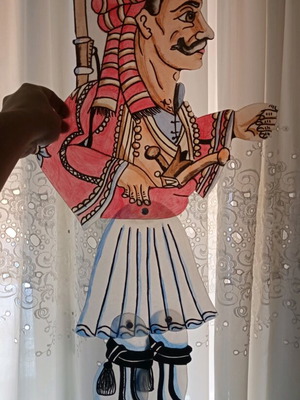 Panourgias shadow theatre figure like new, painted with enamel