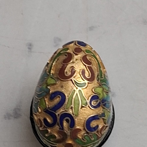 Vintage Cloisonné Egg Miniatures set like new on wooden bases