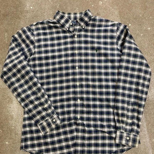 Ralph Lauren Oxford long sleeve shirt, grey green blocked, dark green pony, size L