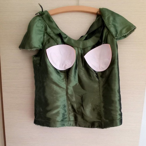 Evening set used, satin fabric with embroidery, size 54, green