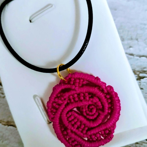 Handmade boho rose micro macrame necklace fuchsia made to order