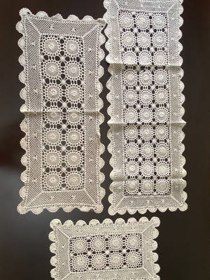 Set of 3 vintage handmade crochet table runners