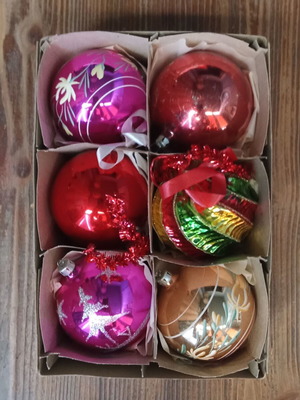 6 vintage glass Christmas baubles set