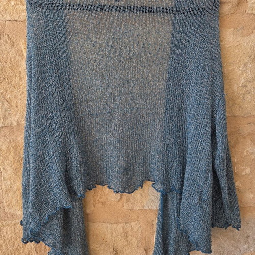 Ann Harvey Metallic Teal Open Front Knit Cardigan like new