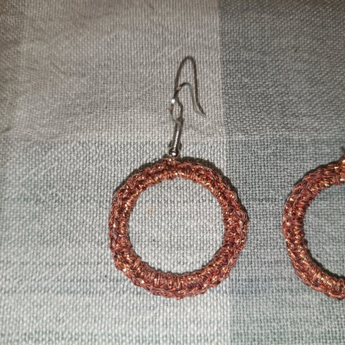 Knitted earrings like new, red with silver details